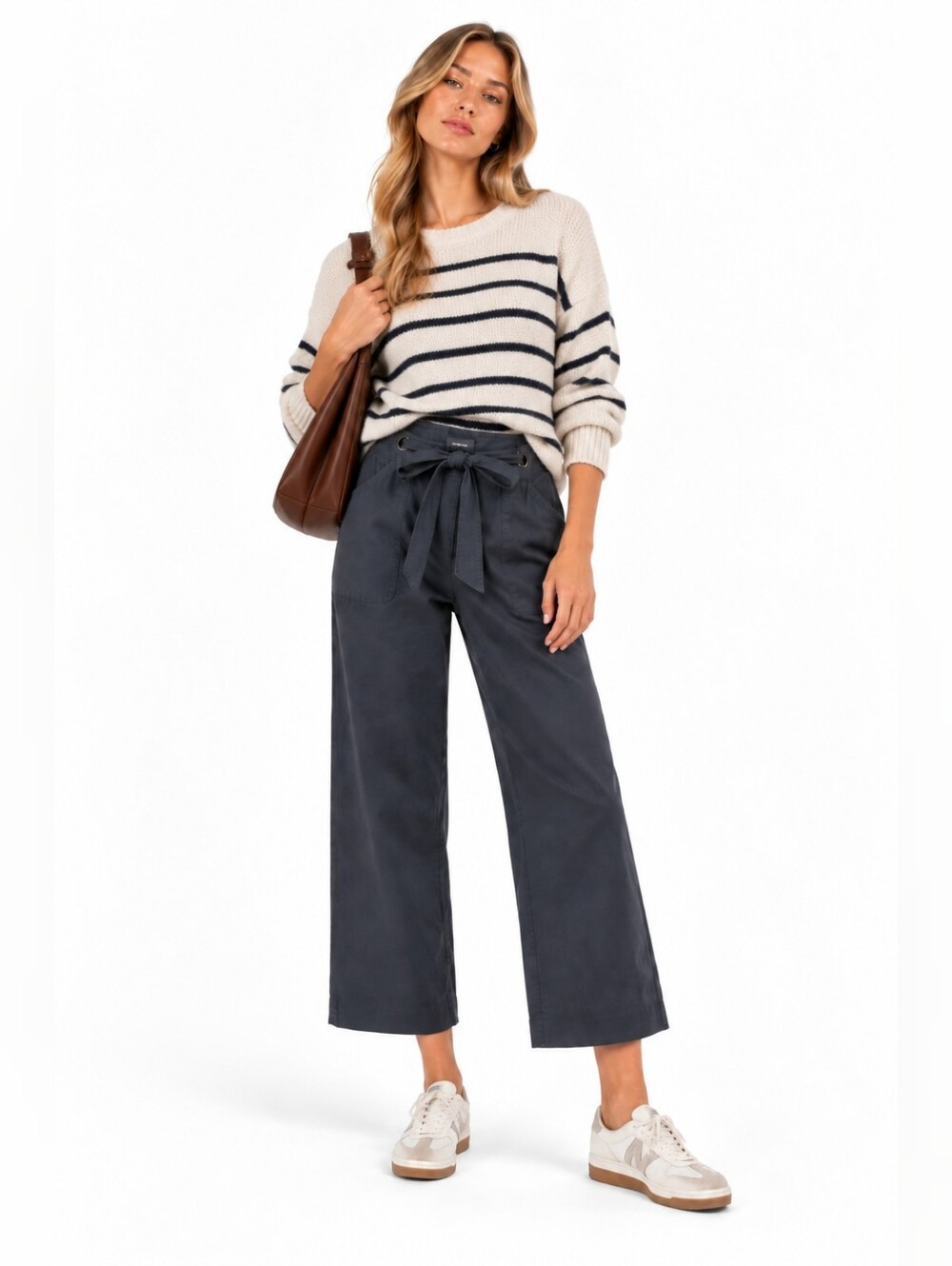 Mexx Navy Cropped Wide-Leg Pants with Tie Waist – Size 6 (27) EUC